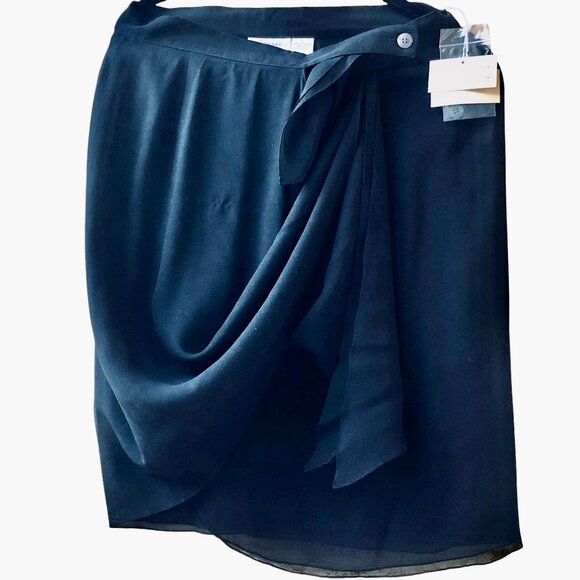 Classics by Anne Klein Vintage 80's Black SILK SHEER Sarong Wrap Skirt NEW - Picture 12 of 14